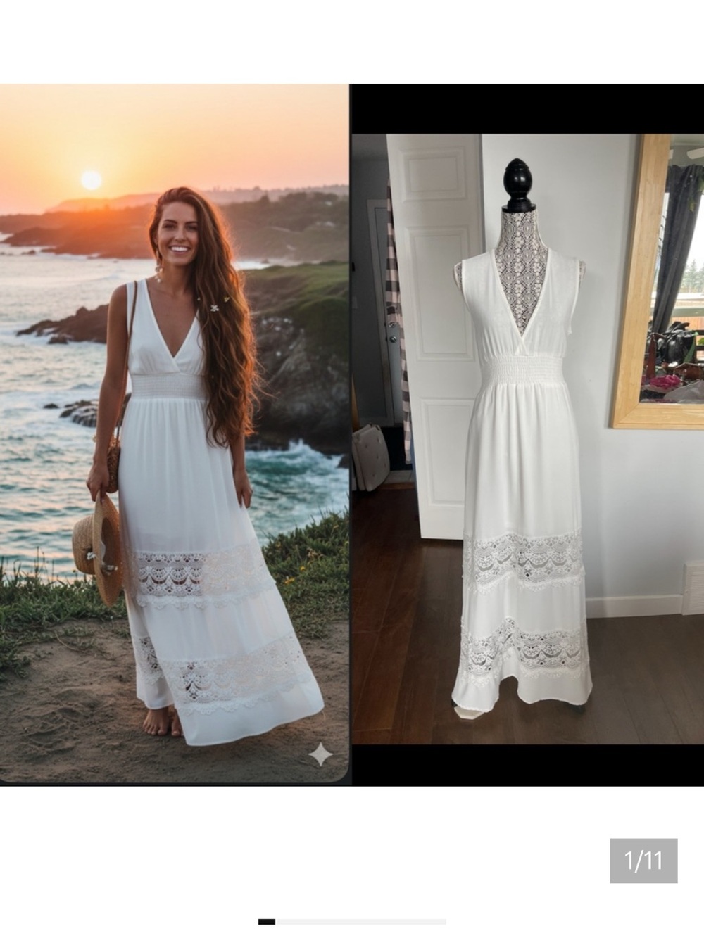 NWT Large Baltic Born Lace Boho Smock Waist Maxi Dress.